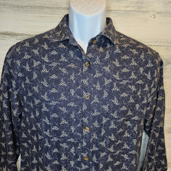Vintage John Rich & Bros Woolrich Shirt Men's Small Floral Print Button Up Blue - Picture 2 of 16